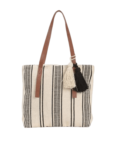 WOVEN TOTE BAG WITH TASSELS