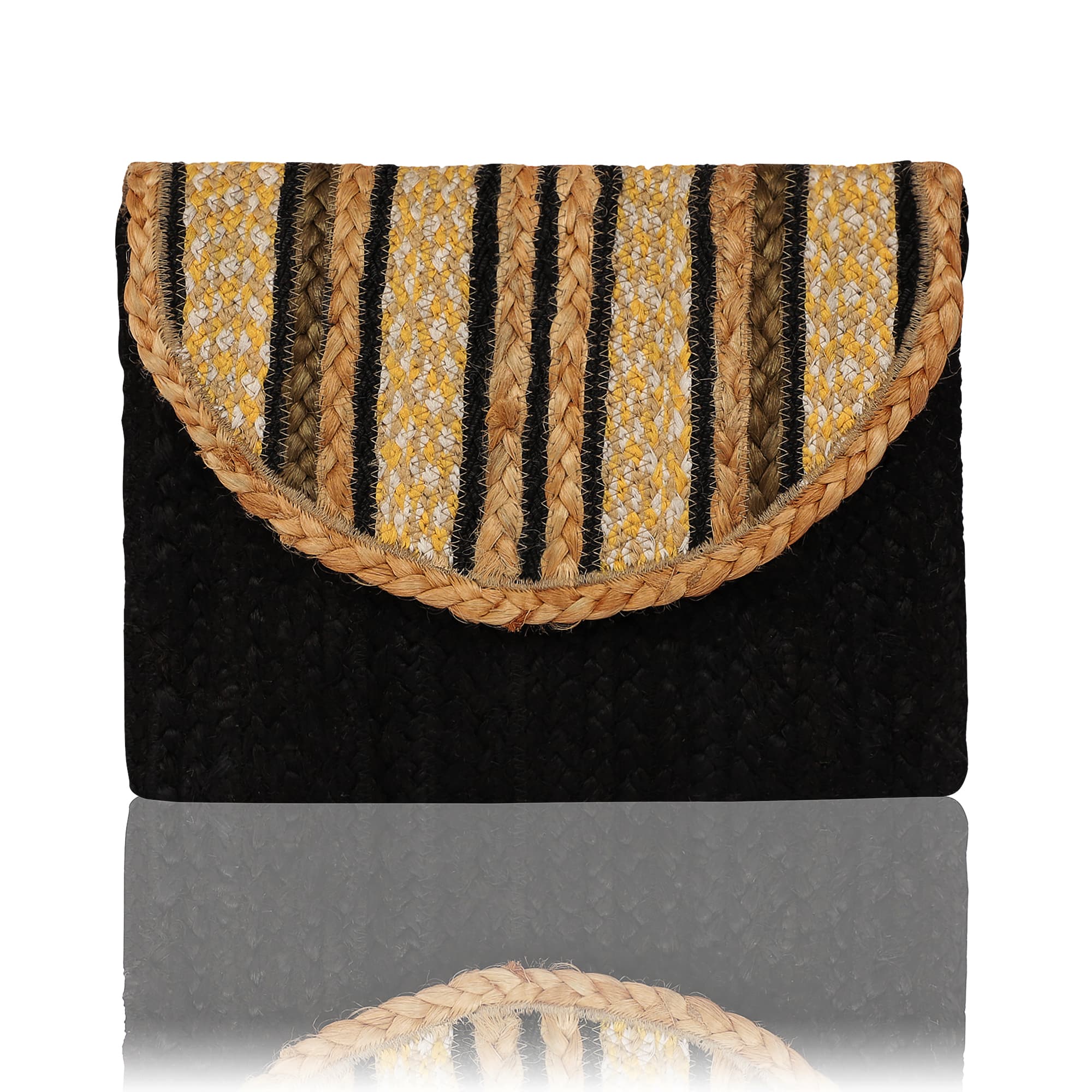YELLOW MIX BRAIDED JUTE  CLUTCH BAG