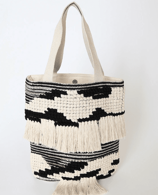 BLACK AND WHITE HAND WOVEN TOTE