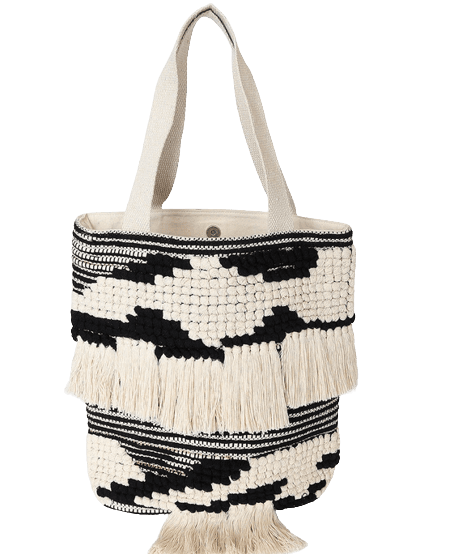 BLACK AND WHITE HAND WOVEN TOTE