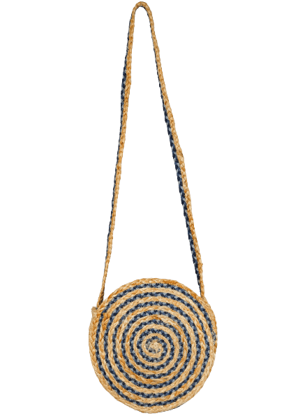 COTTON AND JUTE BRAIDED ROUND CROSSBODY BAG