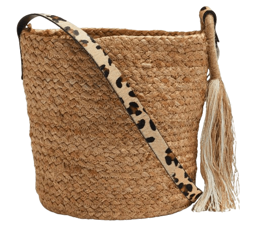 JUTE BAG WITH ANIMAL PRINT CROSSBODY STRAP