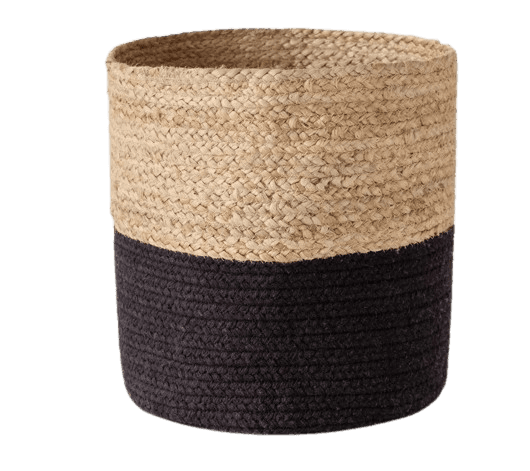 NATURAL BLACK COLOUR BLOCK JUTE AND COTTON WOVEN BASKET