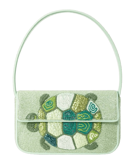 TURTLE DESIGN EMBELLISHED SHOULDER BAG