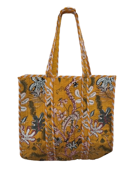 YELLOW HANDMADE QUILTED TOTE BAG