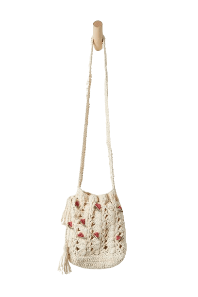 COTTON CROCHET CROSSBODY  BAG WITH BEADED DETAILING