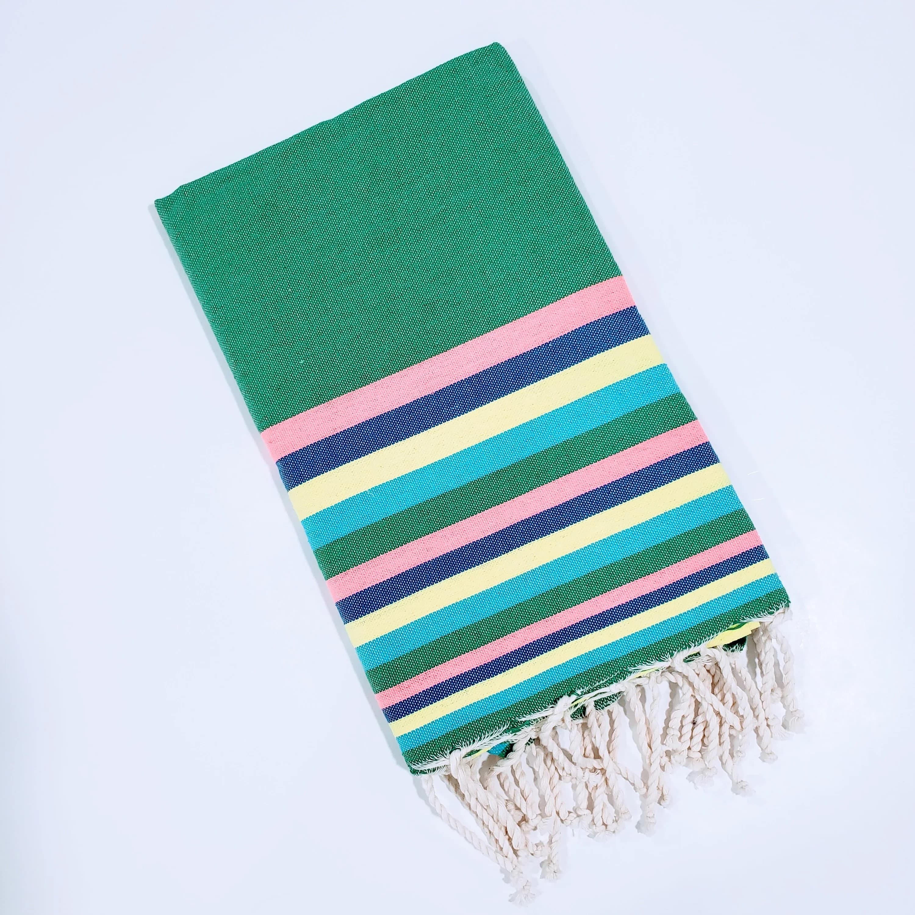 NITYA GREEN   WITH MULTI STRIPES TURKISH TOWELS