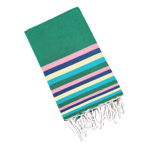 NITYA GREEN   WITH MULTI STRIPES TURKISH TOWELS