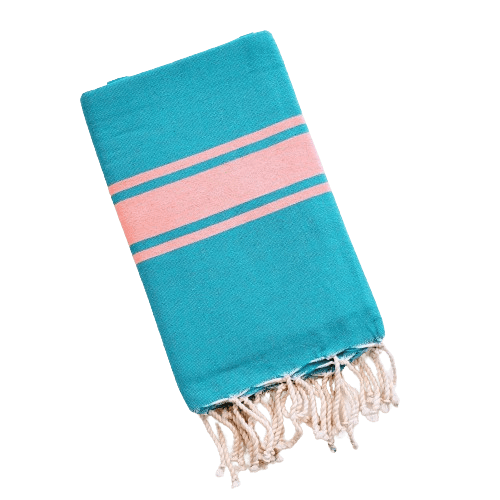 DIVISHA AQUA WITH PINK STRIPES TURKISH TOWELS
