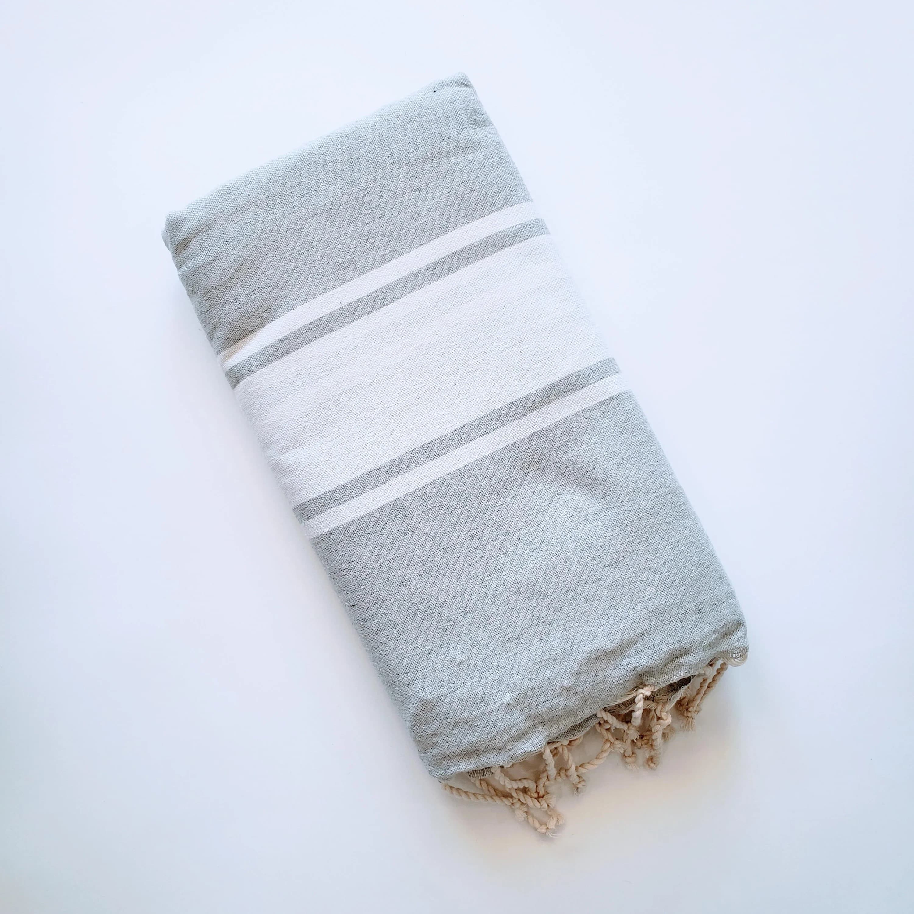 DIVISHA LIGHT GREY WITH  WHITE  STRIPES TURKISH TOWELS