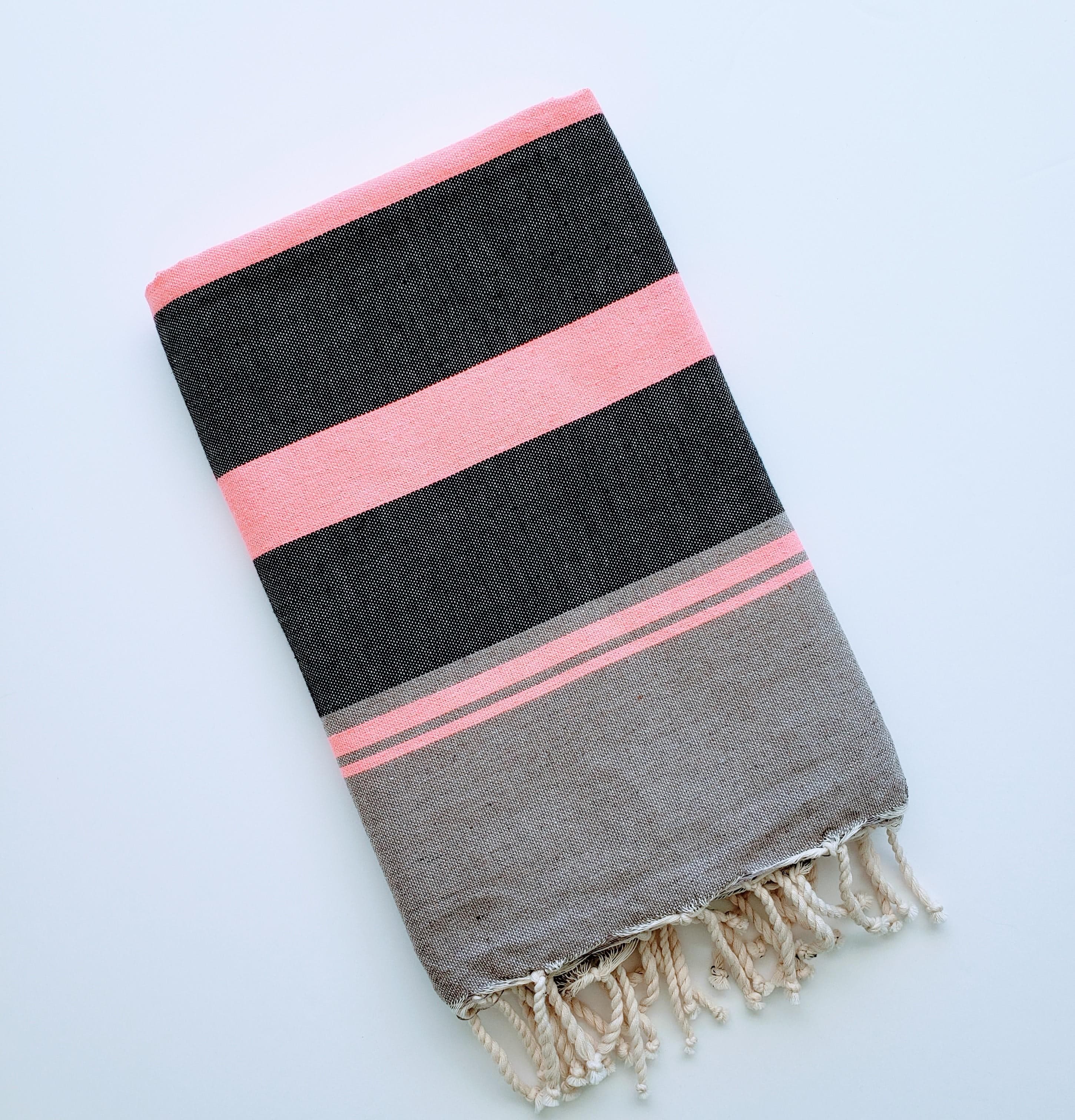 BHAVYA GREY WITH PINK AND BLACK STRIPES TURKISH TOWEL