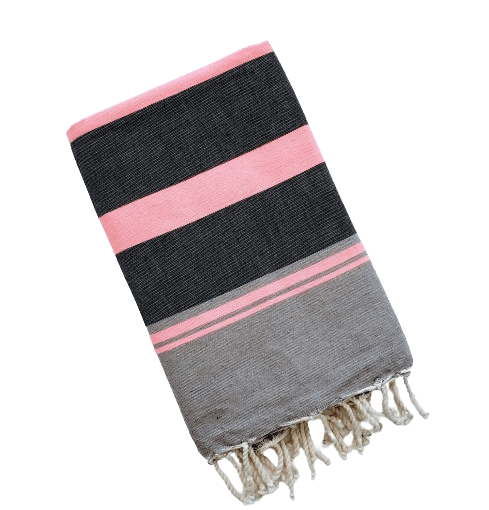 BHAVYA GREY WITH PINK AND BLACK STRIPES TURKISH TOWEL