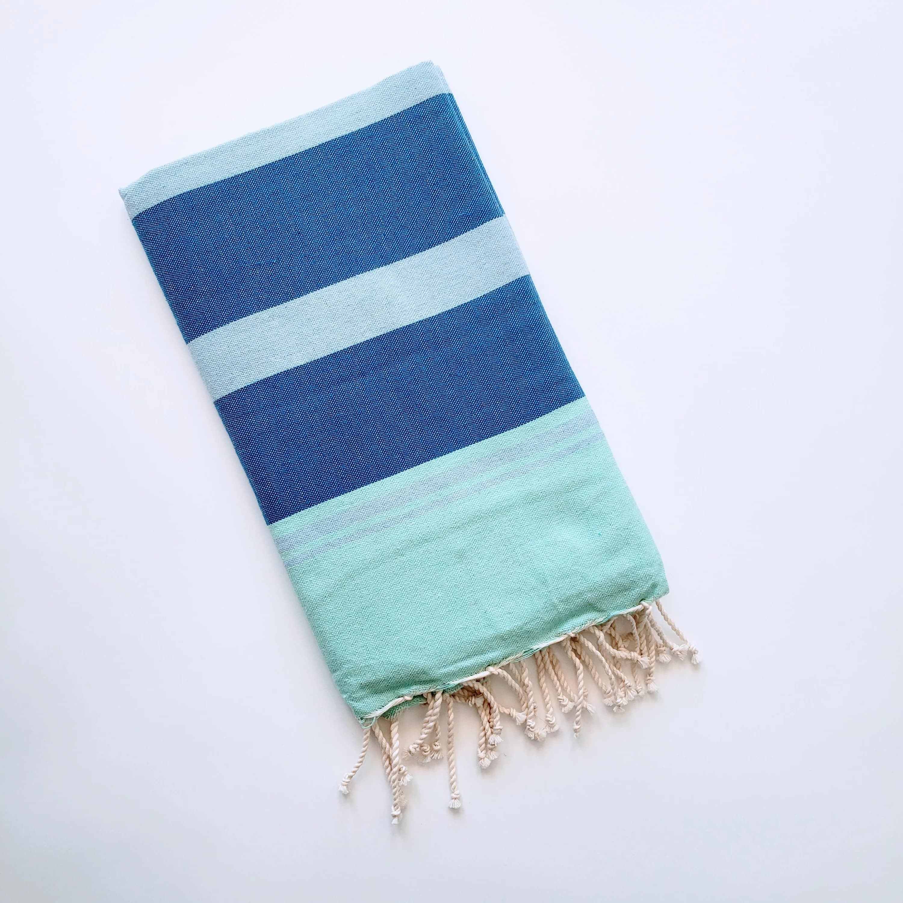 BHAVYA MINT WITH BLUE STRIPES TURKISH TOWEL