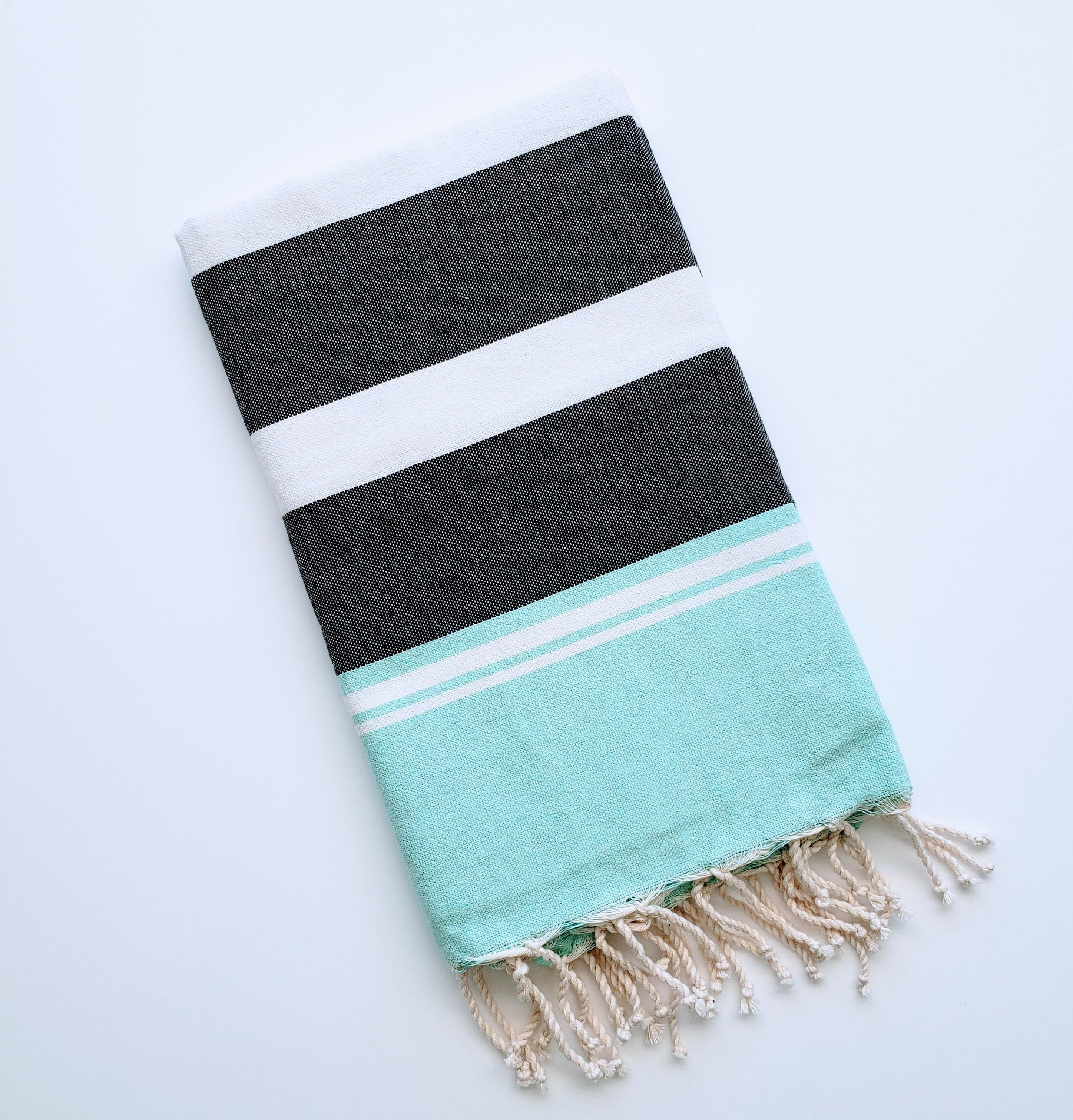 BHAVYA MINT WITH WHITE AND BLACK STRIPES TURKISH TOWEL
