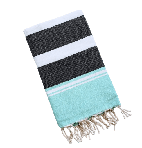 BHAVYA MINT WITH WHITE AND BLACK STRIPES TURKISH TOWEL
