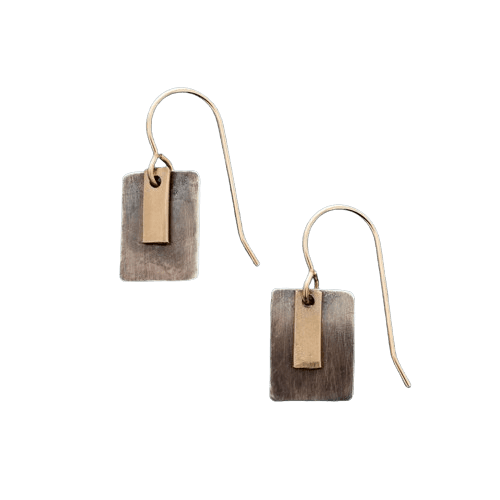 SQUARE SILVER METAL DANGELEARRING
