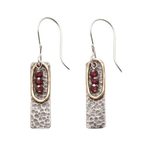 METAL BAR AND RED GLASS BEAD DANGEL EARRING