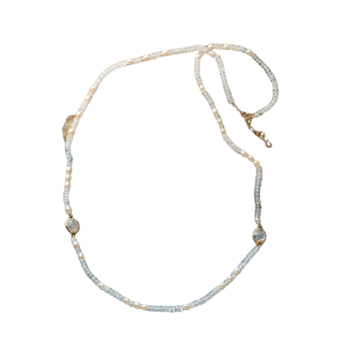 CLEAR GLASS BEAD LONG NECKLACE