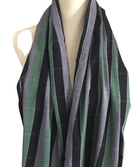 BLACK GREEN STRIPES PATTERN MULMUL COTTON SCARF