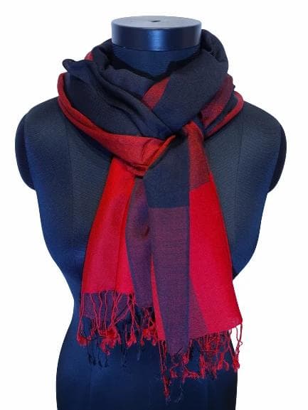 RED BLACK CASHMERE AND MULBERRY SILK SCARF