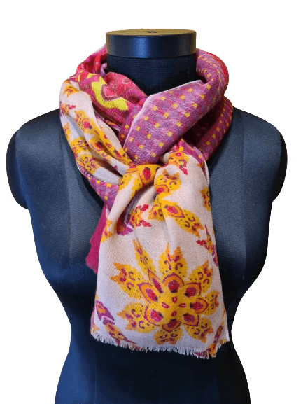 FLORAL PATTERN WOOL SILK SCARF