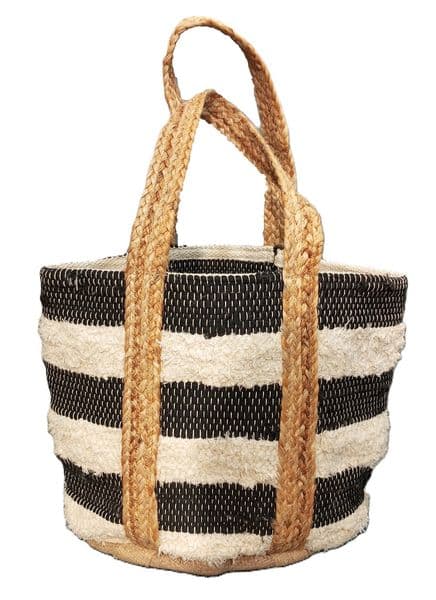 Black Wide Stripe Cotton Beach Bag