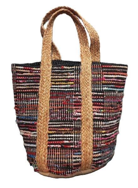 Recycled Black Cotton Jute Beach Bag