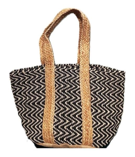 Natural Black Zigzag Beach Bag