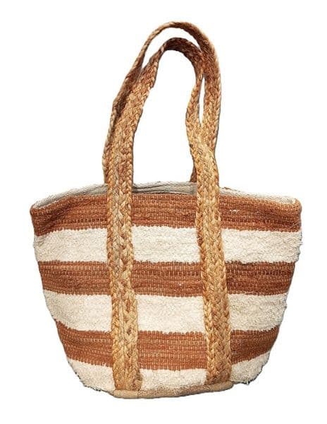Brown Wide Stripe Cotton Beach Bag