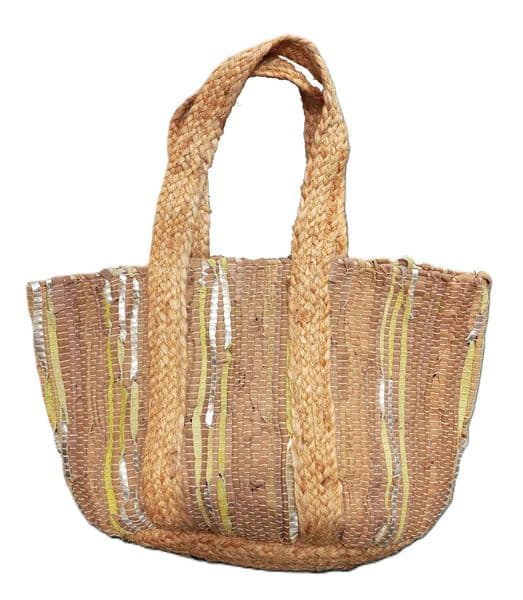 Light Taupe Leather Jute Beach Bag