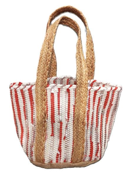 Red Silver Cotton Beach Bag