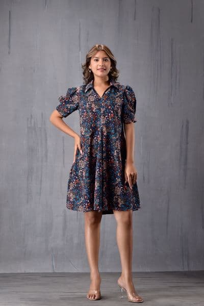 Collar With Puff Sleeve Dress