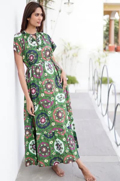 Summer cotton maxi dress, boho beach dress, block printed cotton summer dres
