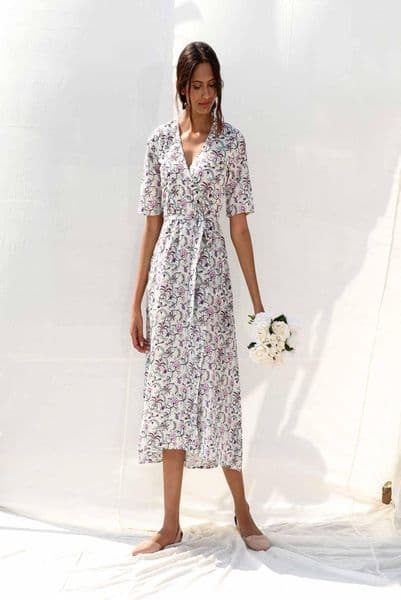 FLORAL V-NECK MIDI WAISTED DRESS