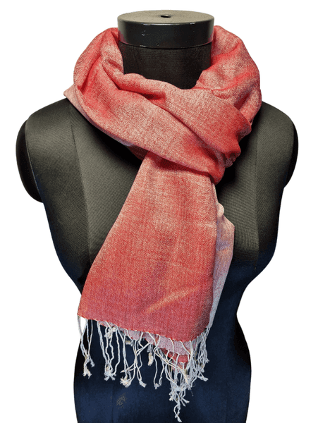 Cashmere - silk scarf cayenne red and white