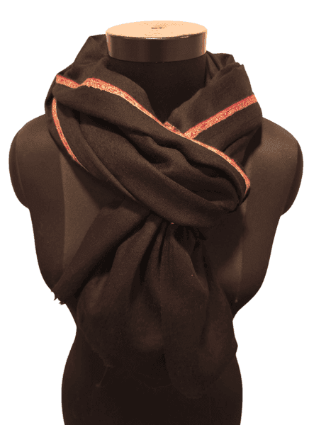 Edge-embroidered black cashmere/merino shawl