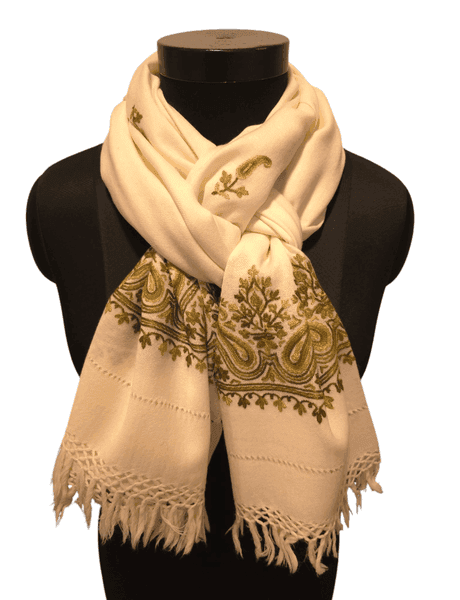 Hand-embroidered off-white scarf