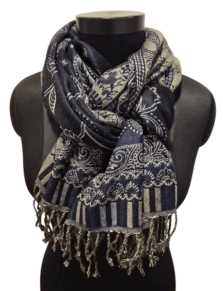 Soft and good black and blue wool scarf with light elements