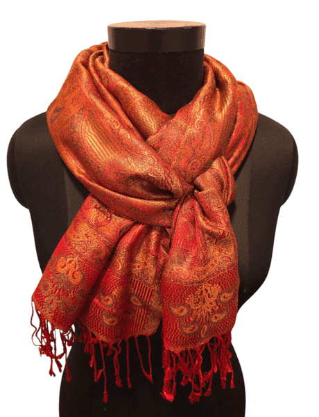 Jacquard woven silk scarf in fiery colors