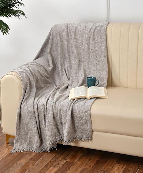 Soft Chenille Throw | Throw Blanket for Sofa, Bed, Chair and Travel | Light Grey Throw Blanket