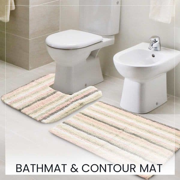 Striped Anti-Skid Bathmat & Contour Set