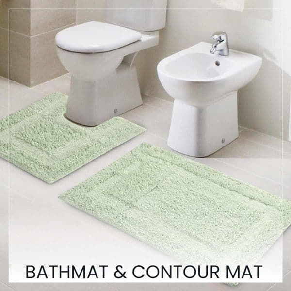 Solid Anti-Skid Cotton Bathmat and Contour Set for Bathroom, Mint