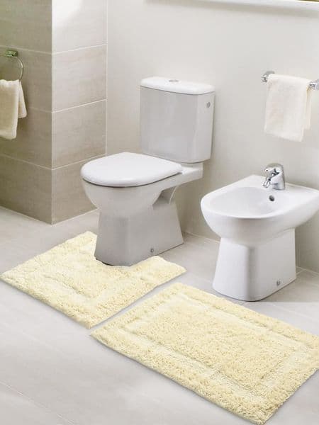 Solid Anti-Skid Cotton Bathmat and Contour Set for Bathroom, Cream