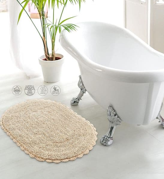 Super Soft Reversible Bath Mat/Bathroom Rug, Beige