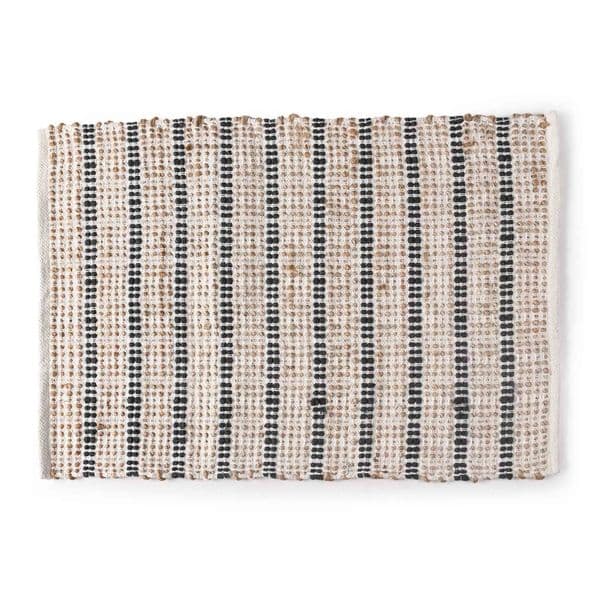 JUTE AND COTTON STRIPED RECTANGLE RUG