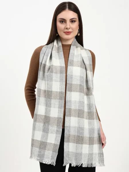 Oatmist Graphite Check Scarf