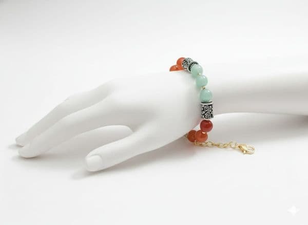 Aqua and fiery amber tones bracelet 