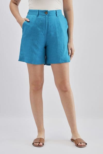 Turquoise Linen Shorts