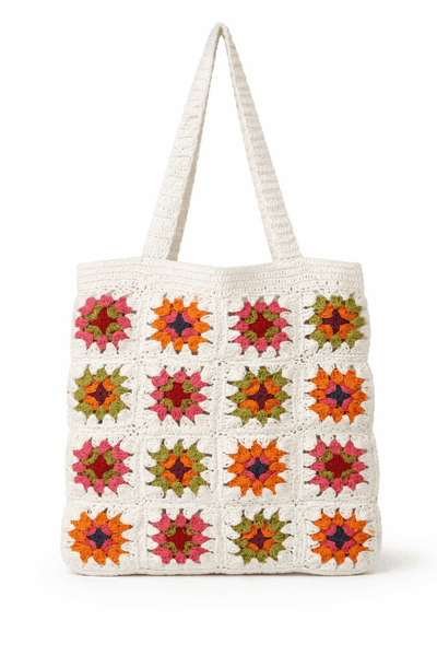 Ivory Bloom Granny Square Tote