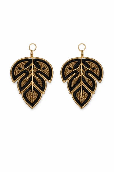Midnight Leaf Embroidered Statement Earrings
